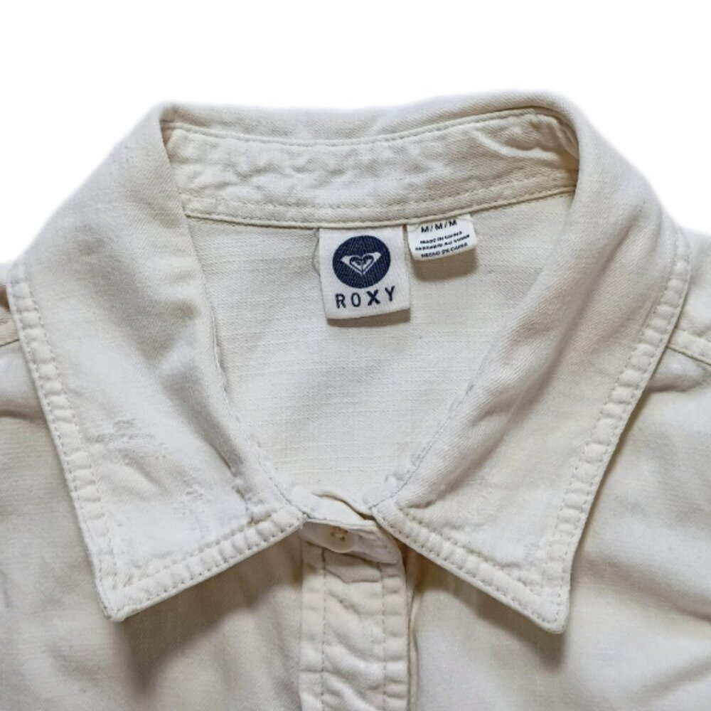 Roxy Women’s Medium Eggshell Distressed Button Up… - image 5